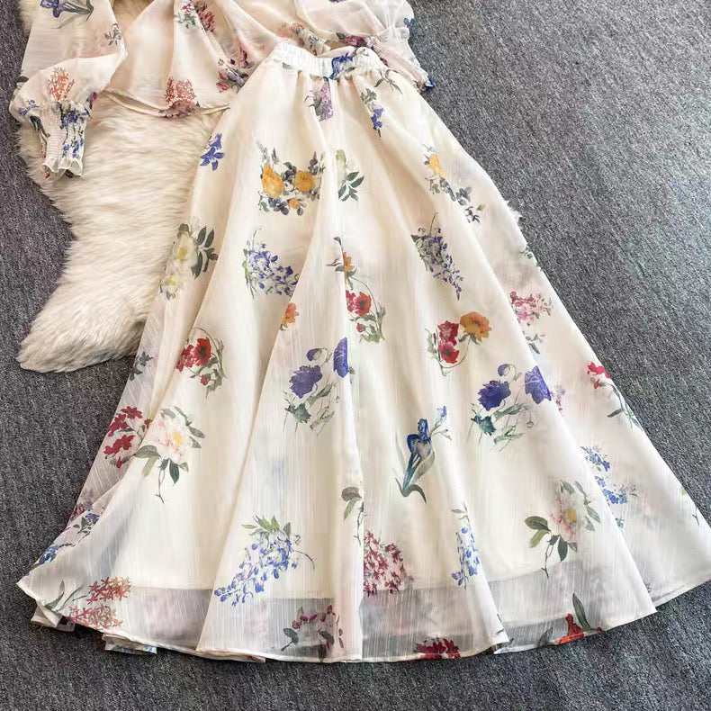 Floral Organza Shirt and Skirt set