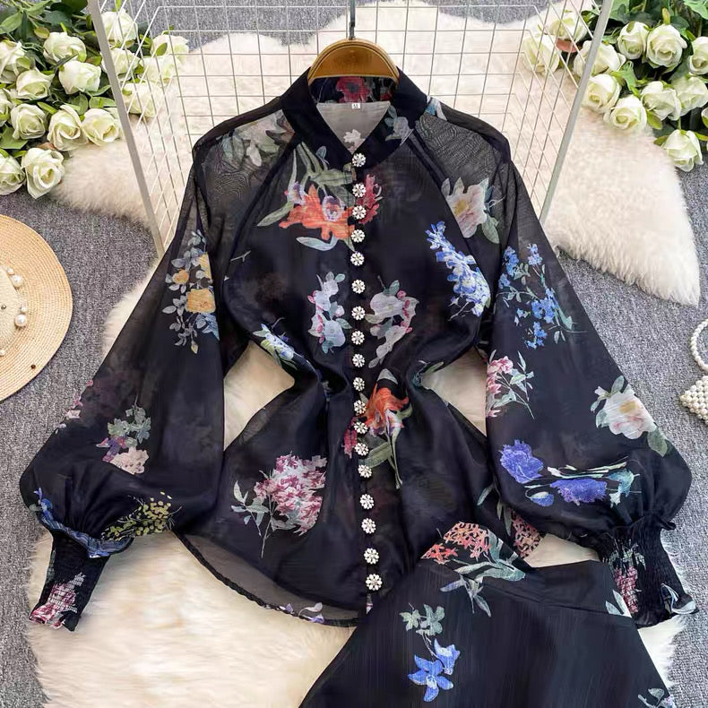 Floral Organza Shirt and Skirt set