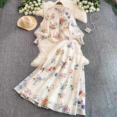 Floral Organza Shirt and Skirt set