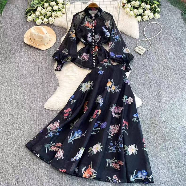 Floral Organza Shirt and Skirt set